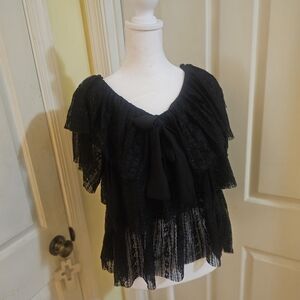 Nasty Gal Black Ruffled Short Sleeve Blouse